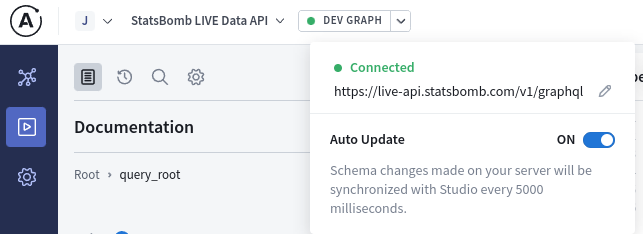 Apollo Studio - StatsBomb Live Data API graph connected