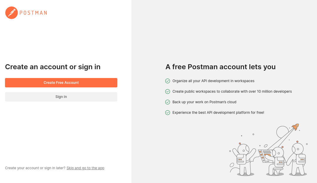 Postman account or sign in